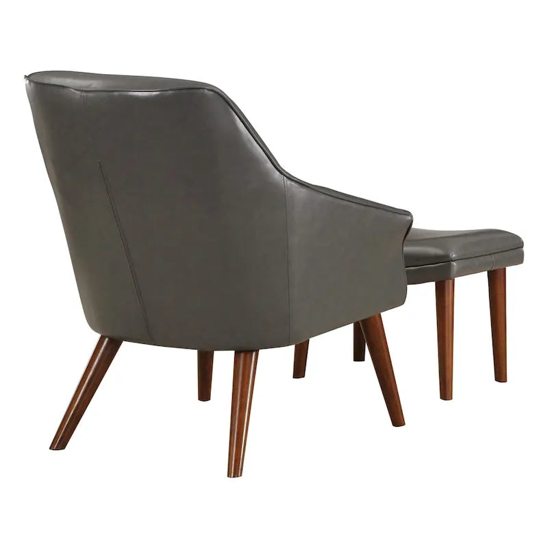 Sillón y otomana de acento de mediados de siglo – Cuero sintético/Tela, 1 asiento