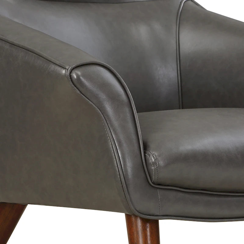 Sillón y otomana de acento de mediados de siglo – Cuero sintético/Tela, 1 asiento