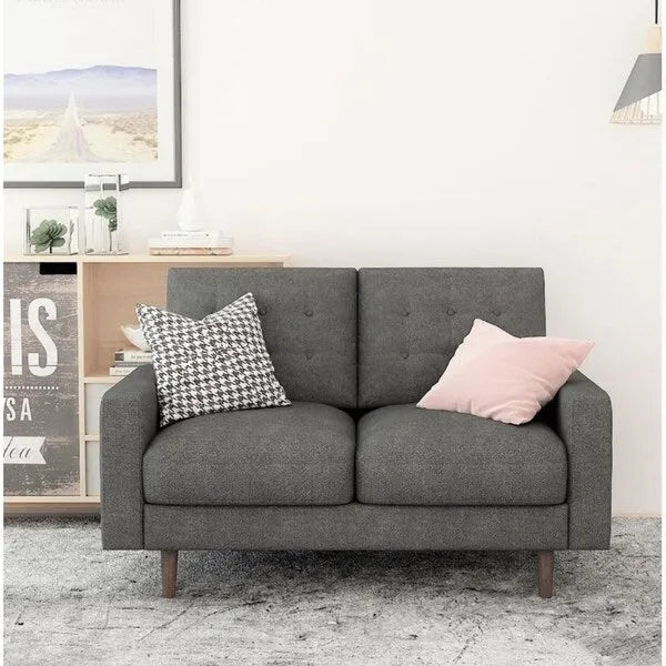 Sofá biplaza de terciopelo marrón/gris/rojo/beige – Estilo moderno de mediados de siglo