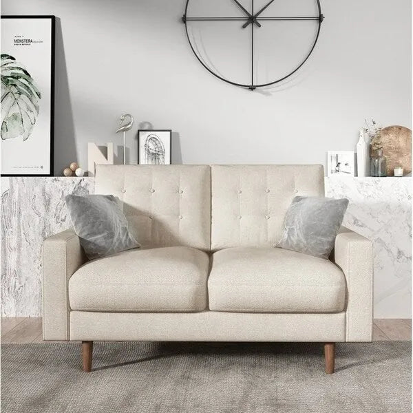 Sofá biplaza de terciopelo marrón/gris/rojo/beige – Estilo moderno de mediados de siglo