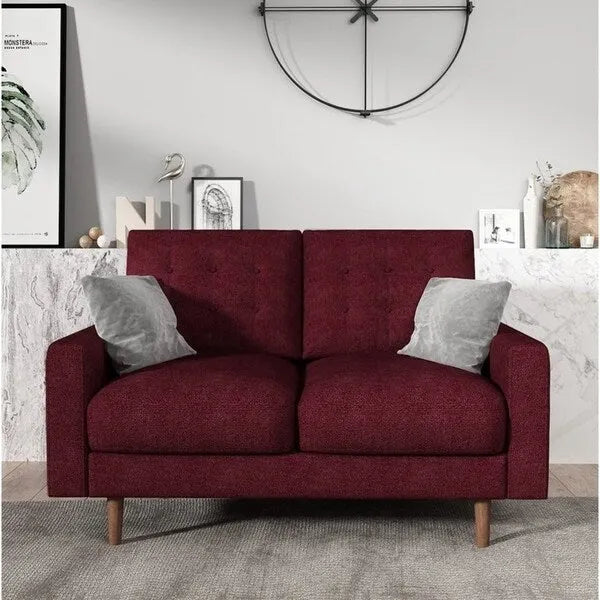 Sofá biplaza de terciopelo marrón/gris/rojo/beige – Estilo moderno de mediados de siglo