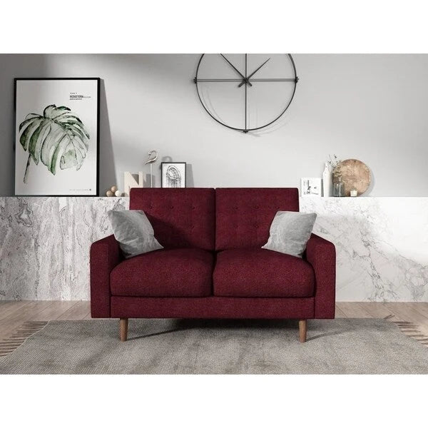 Sofá biplaza de terciopelo marrón/gris/rojo/beige – Estilo moderno de mediados de siglo
