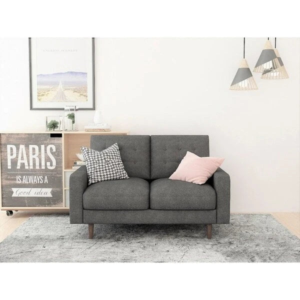 Sofá biplaza de terciopelo marrón/gris/rojo/beige – Estilo moderno de mediados de siglo