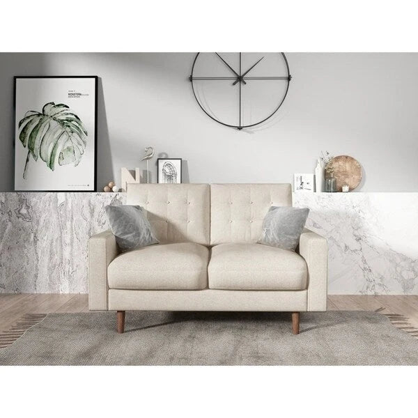 Sofá biplaza de terciopelo marrón/gris/rojo/beige – Estilo moderno de mediados de siglo
