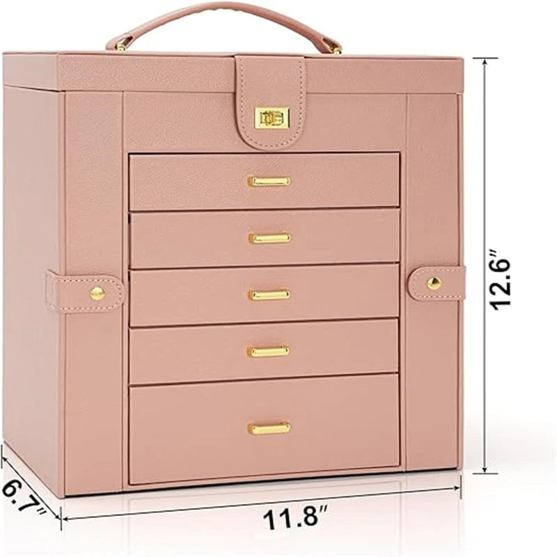 Joyero organizador de 6 capas en rosa/marrón/champán/negro para 1 persona