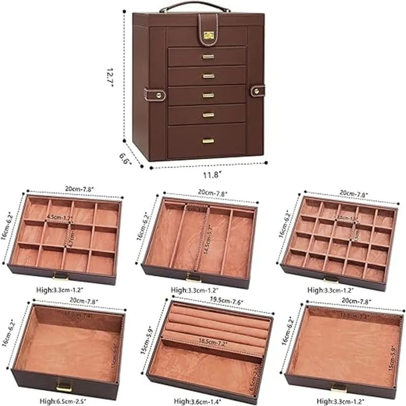 Joyero organizador de 6 capas en rosa/marrón/champán/negro para 1 persona