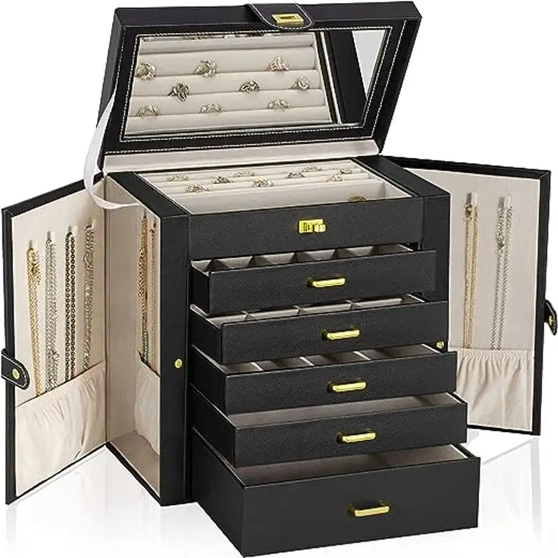 Joyero organizador de 6 capas en rosa/marrón/champán/negro para 1 persona