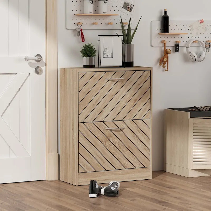 Roble / Roble Gris, Estilo Puerta Abatible, Armario Zapatero, 22.4"An x 9.4"Prof x 29.5"Al