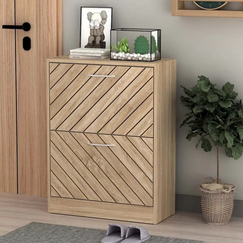 Roble / Roble Gris, Estilo Puerta Abatible, Armario Zapatero, 22.4"An x 9.4"Prof x 29.5"Al