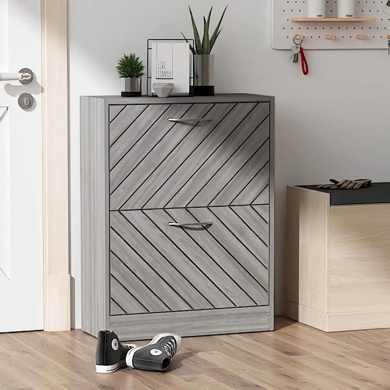 Roble / Roble Gris, Estilo Puerta Abatible, Armario Zapatero, 22.4"An x 9.4"Prof x 29.5"Al