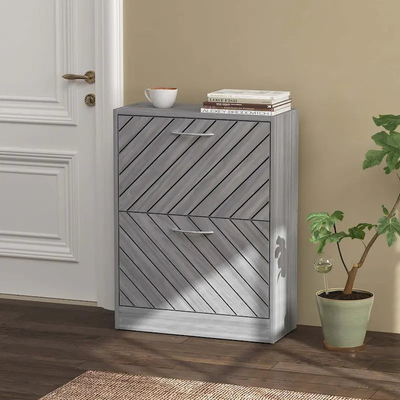 Roble / Roble Gris, Estilo Puerta Abatible, Armario Zapatero, 22.4"An x 9.4"Prof x 29.5"Al