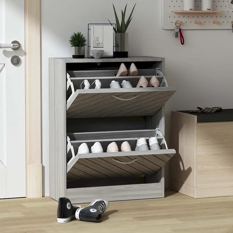 Roble / Roble Gris, Estilo Puerta Abatible, Armario Zapatero, 22.4"An x 9.4"Prof x 29.5"Al