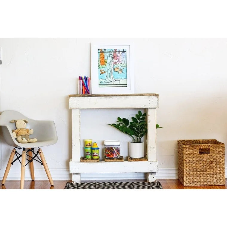 Mesa Auxiliar Mini Consola de Madera Recuperada, Marrón/Gris, Rústica, 1 persona