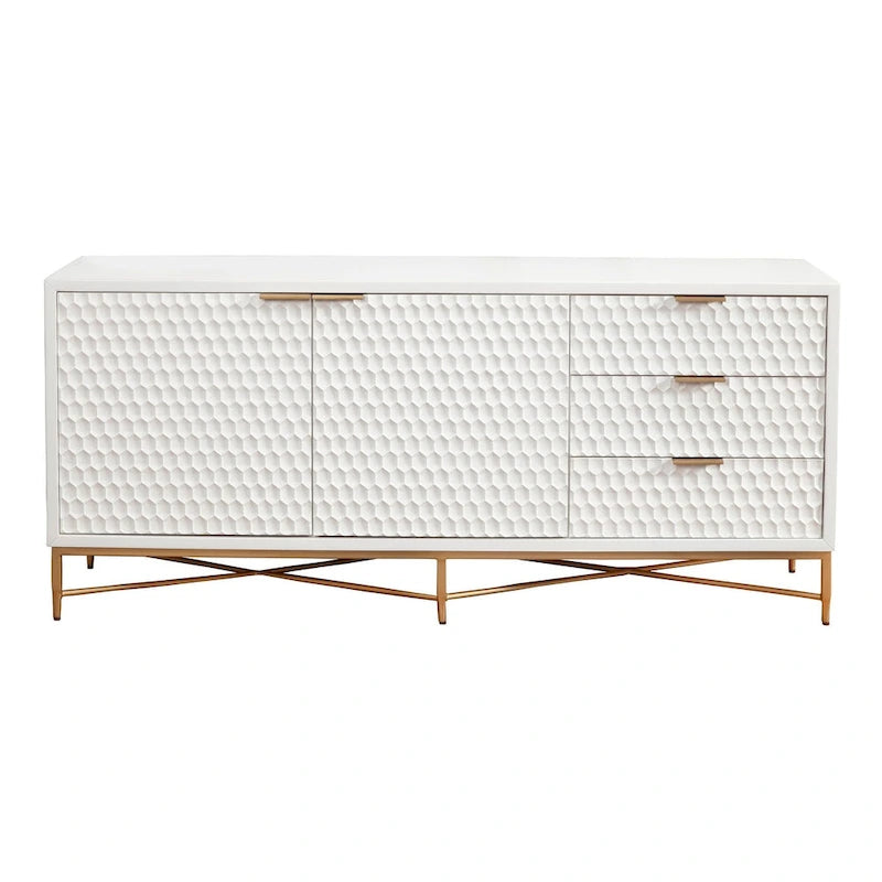 Mueble de TV de Madera Blanca, Estilo 3 Cajones, Individual