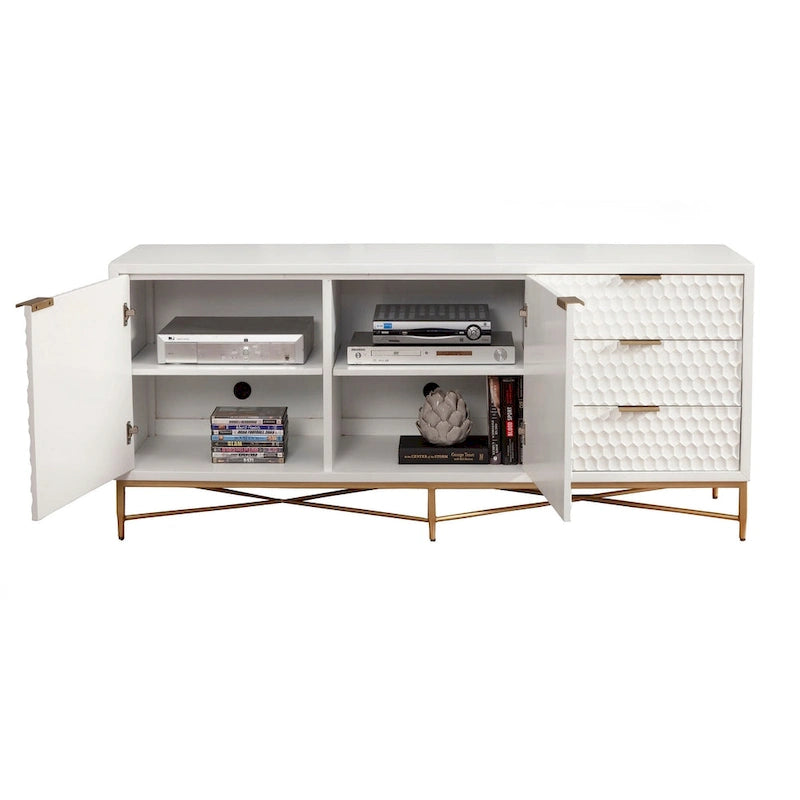 Mueble de TV de Madera Blanca, Estilo 3 Cajones, Individual