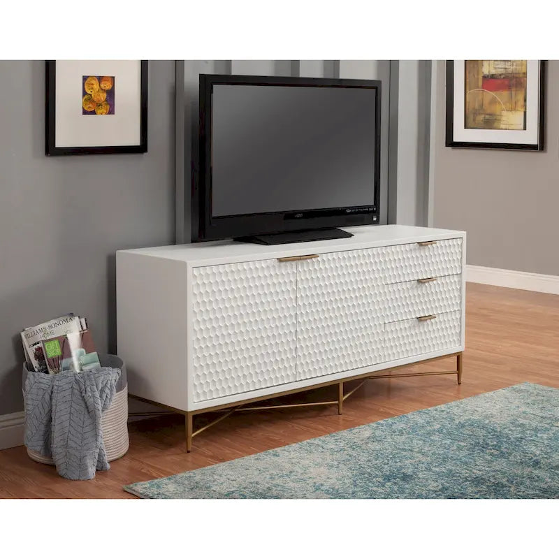 Mueble de TV de Madera Blanca, Estilo 3 Cajones, Individual
