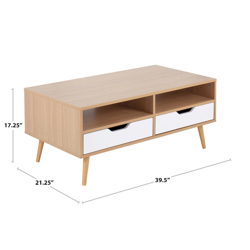 Mesa de Centro de Madera Natural y Blanca con Cajones de Almacenamiento, 1 Pieza