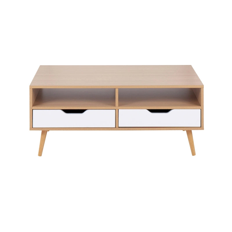 Mesa de Centro de Madera Natural y Blanca con Cajones de Almacenamiento, 1 Pieza