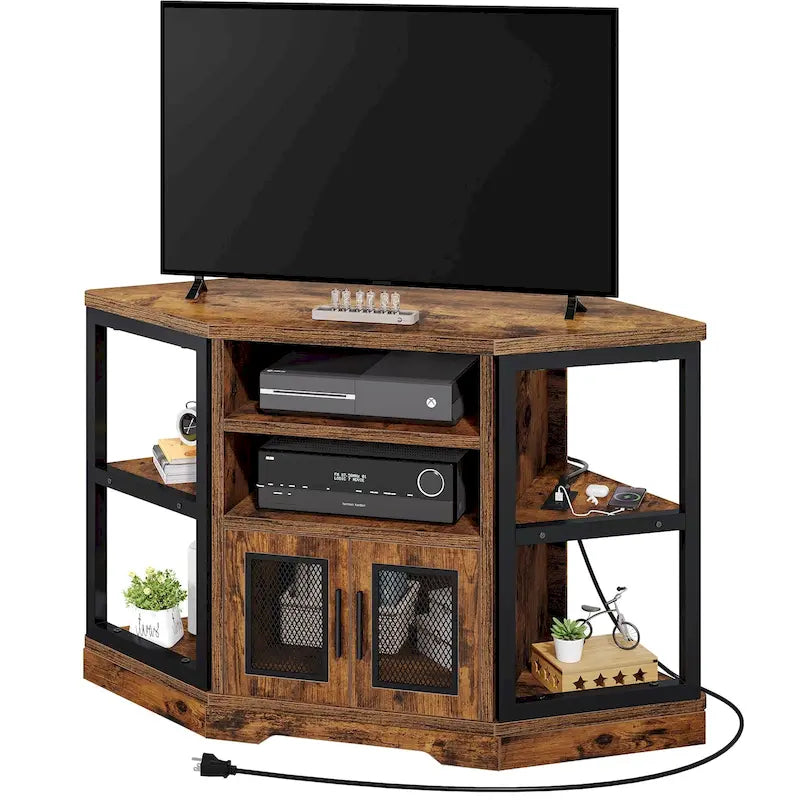 Mueble de TV de malla marrón de 47", estilo rústico, para televisores de hasta 55"