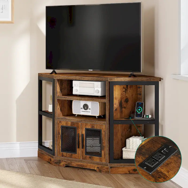Mueble de TV de malla marrón de 47", estilo rústico, para televisores de hasta 55"