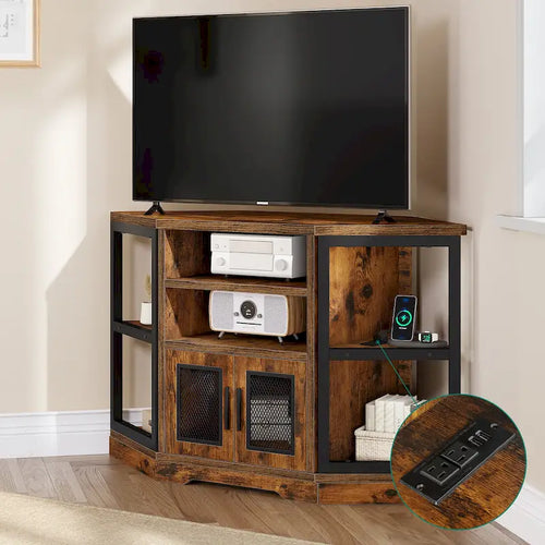 Mueble de TV de malla marrón de 47", estilo rústico, para televisores de hasta 55"