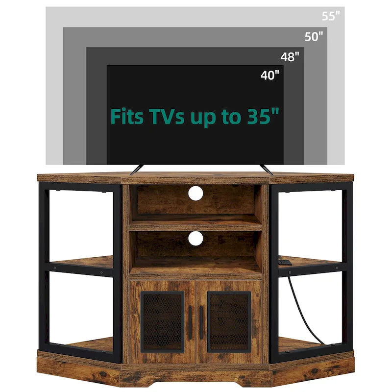 Mueble de TV de malla marrón de 47", estilo rústico, para televisores de hasta 55"