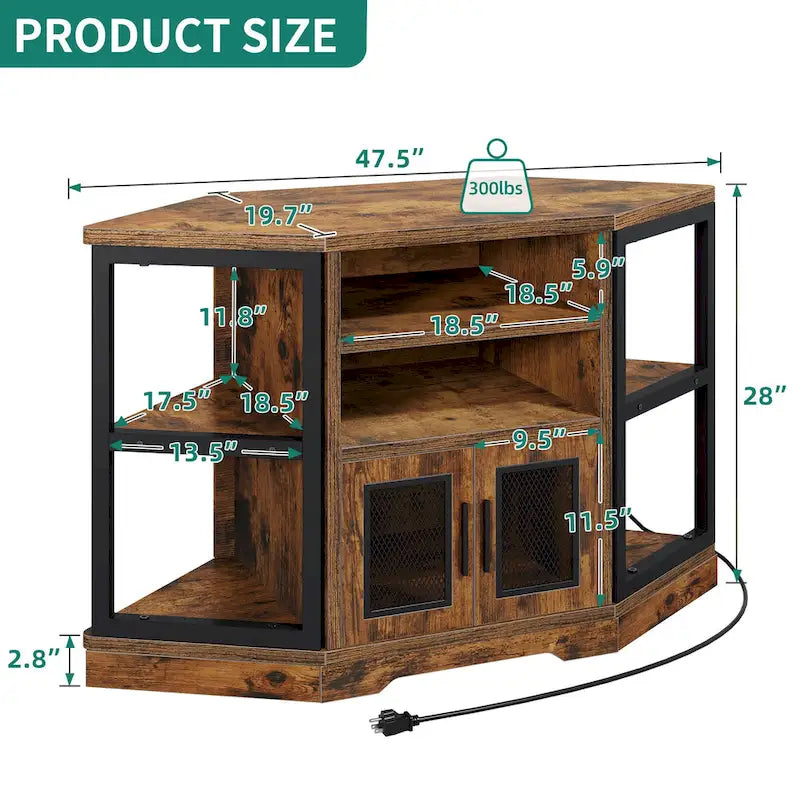 Mueble de TV de malla marrón de 47", estilo rústico, para televisores de hasta 55"