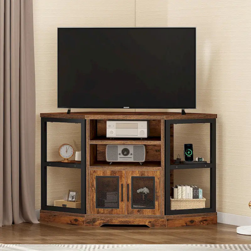 Mueble de TV de malla marrón de 47", estilo rústico, para televisores de hasta 55"