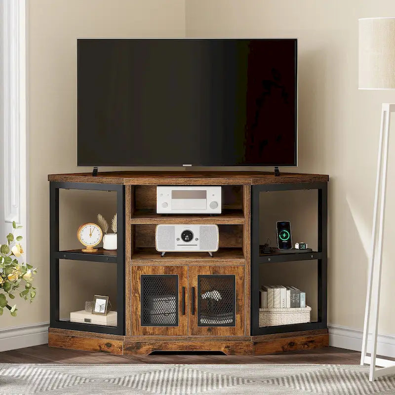 Mueble de TV de malla marrón de 47", estilo rústico, para televisores de hasta 55"
