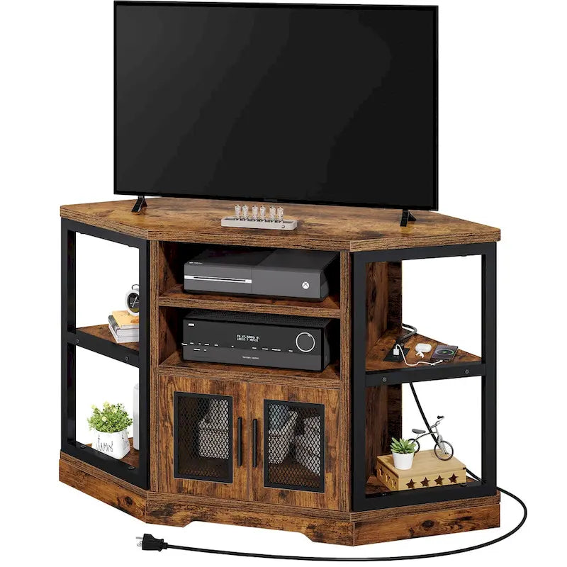 Mueble de TV de malla marrón de 47", estilo rústico, para televisores de hasta 55"