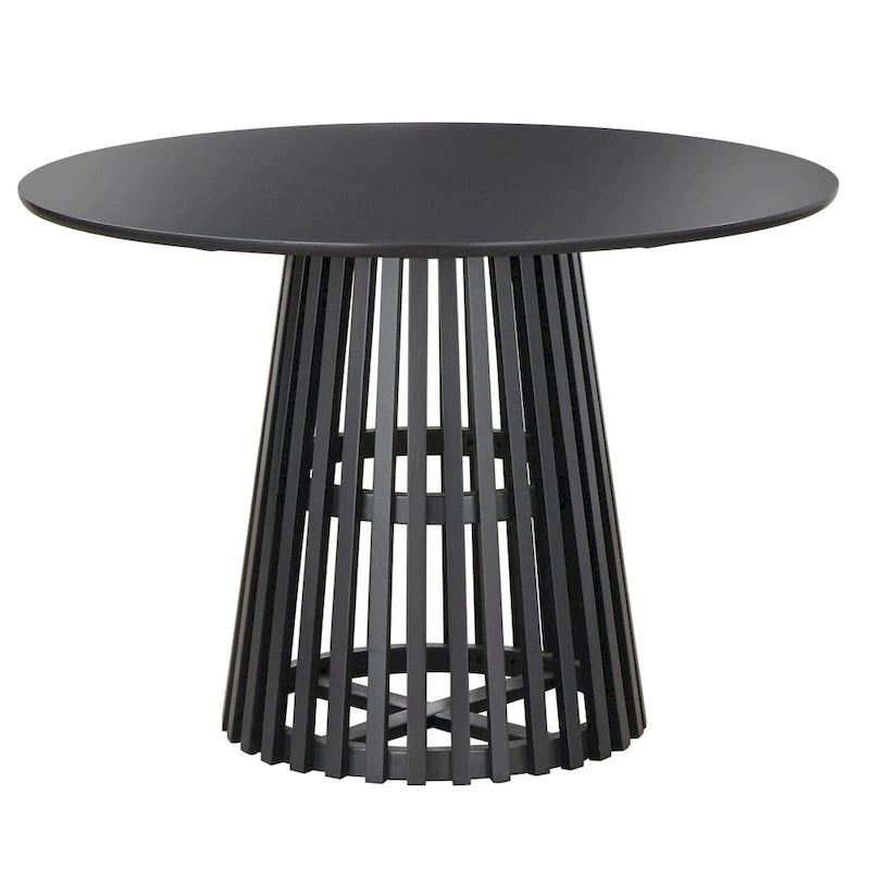 Mesa de comedor redonda, nogal/negro, mediados de siglo moderna, capacidad para 4 personas