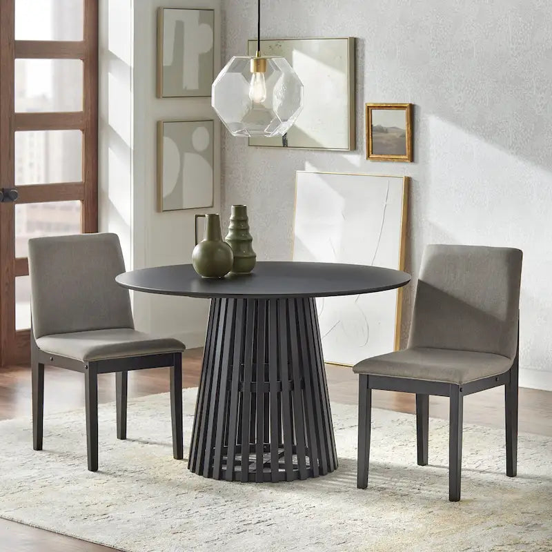 Mesa de comedor redonda, nogal/negro, mediados de siglo moderna, capacidad para 4 personas