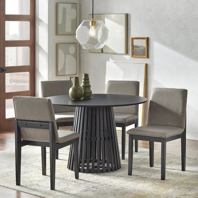 Mesa de comedor redonda, nogal/negro, mediados de siglo moderna, capacidad para 4 personas