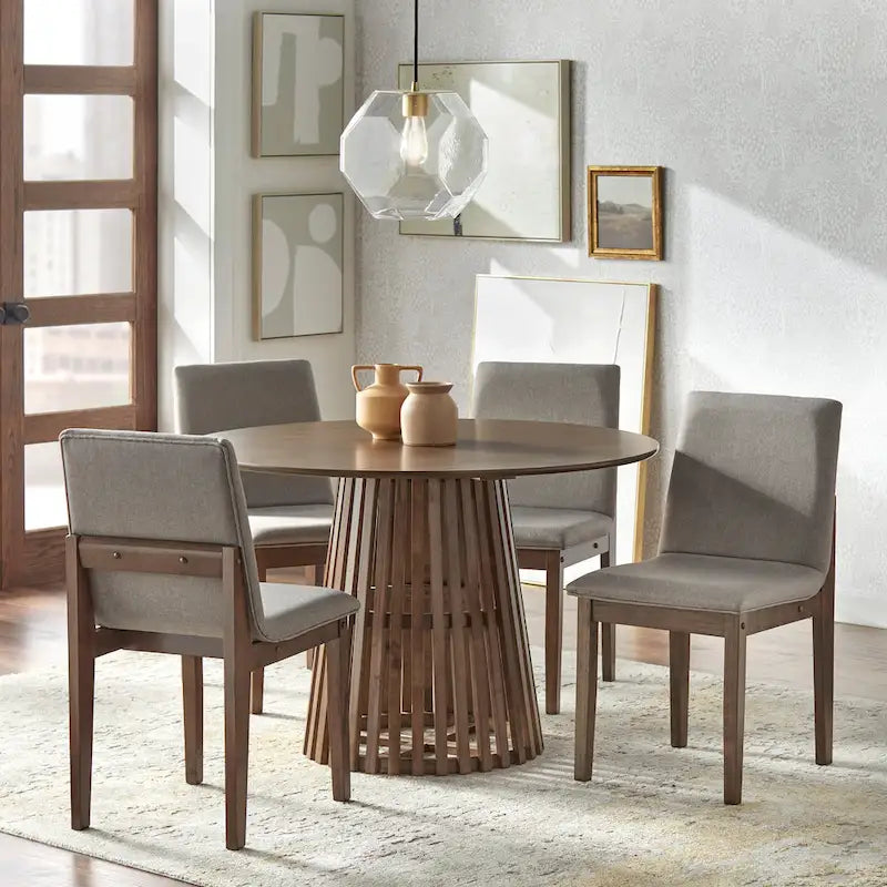 Mesa de comedor redonda, nogal/negro, mediados de siglo moderna, capacidad para 4 personas