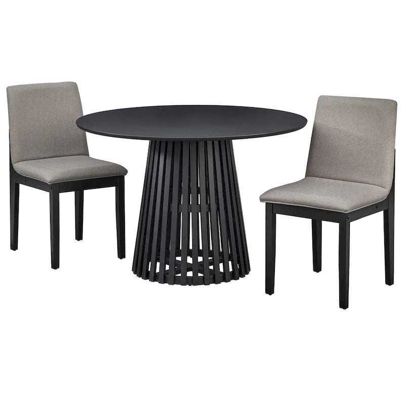 Mesa de comedor redonda, nogal/negro, mediados de siglo moderna, capacidad para 4 personas