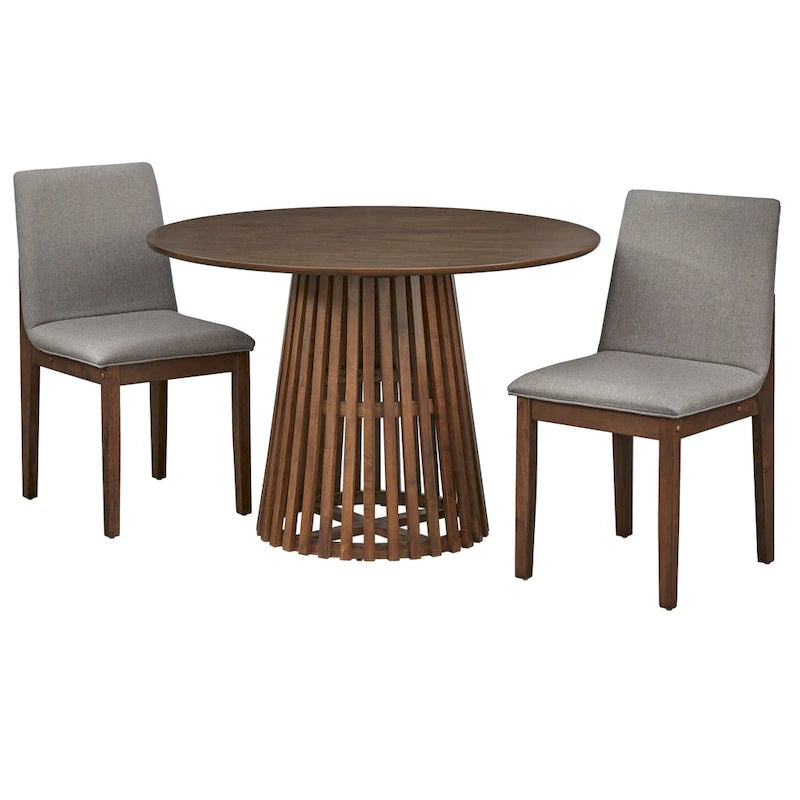 Mesa de comedor redonda, nogal/negro, mediados de siglo moderna, capacidad para 4 personas