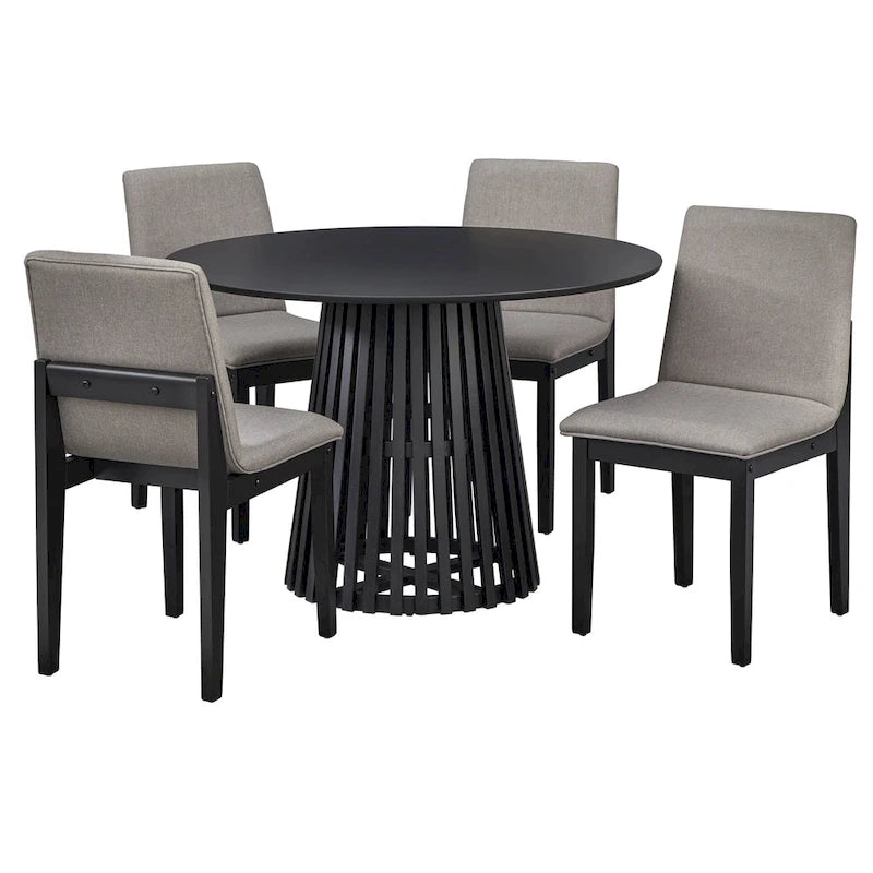 Mesa de comedor redonda, nogal/negro, mediados de siglo moderna, capacidad para 4 personas