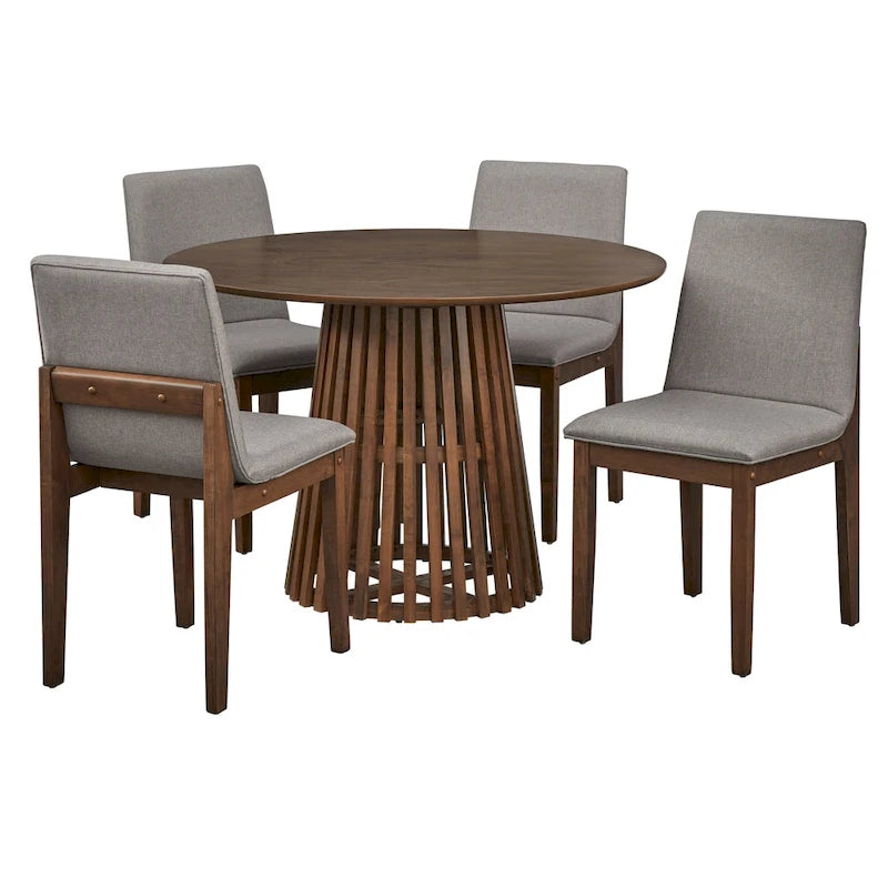 Mesa de comedor redonda, nogal/negro, mediados de siglo moderna, capacidad para 4 personas