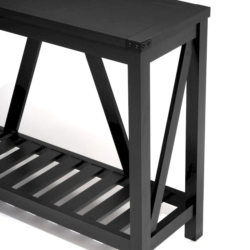 Mesa consola de estilo A con estante de listones, gris/negro/marrón, 2 niveles, montaje para 1 persona