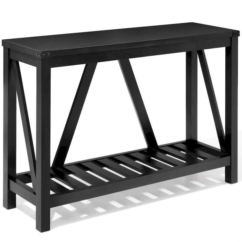 Mesa consola de estilo A con estante de listones, gris/negro/marrón, 2 niveles, montaje para 1 persona