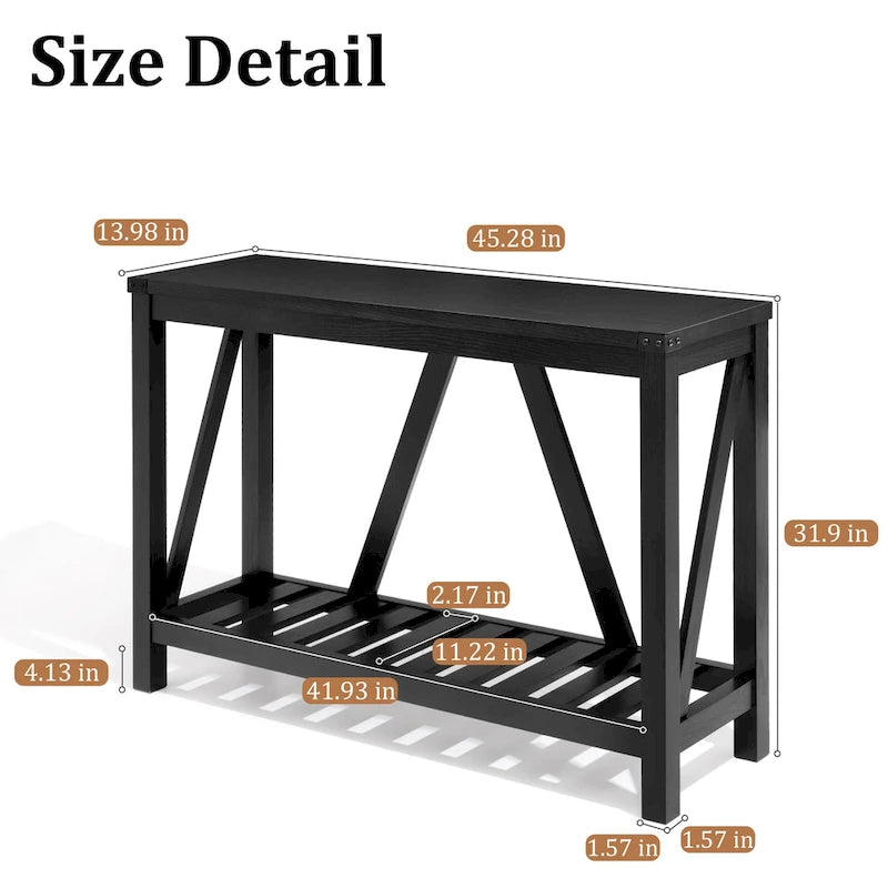 Mesa consola de estilo A con estante de listones, gris/negro/marrón, 2 niveles, montaje para 1 persona