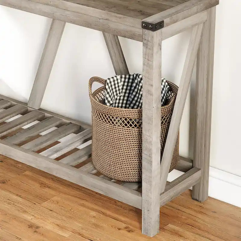 Mesa consola de estilo A con estante de listones, gris/negro/marrón, 2 niveles, montaje para 1 persona