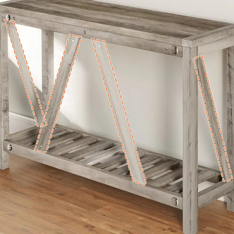 Mesa consola de estilo A con estante de listones, gris/negro/marrón, 2 niveles, montaje para 1 persona