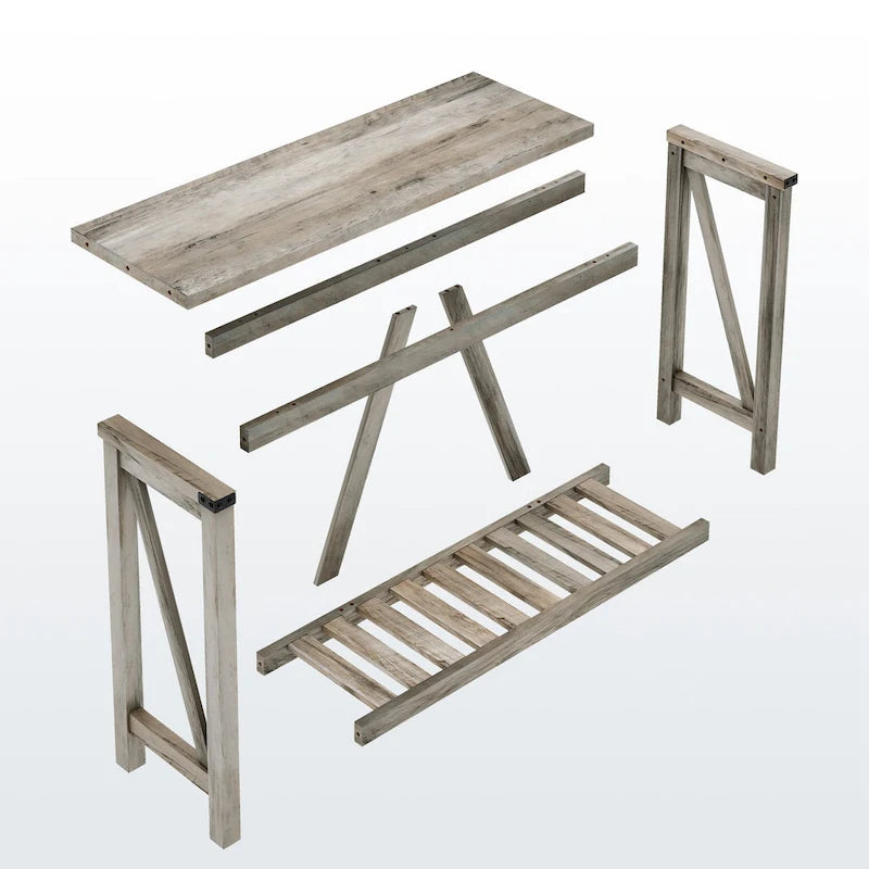 Mesa consola de estilo A con estante de listones, gris/negro/marrón, 2 niveles, montaje para 1 persona