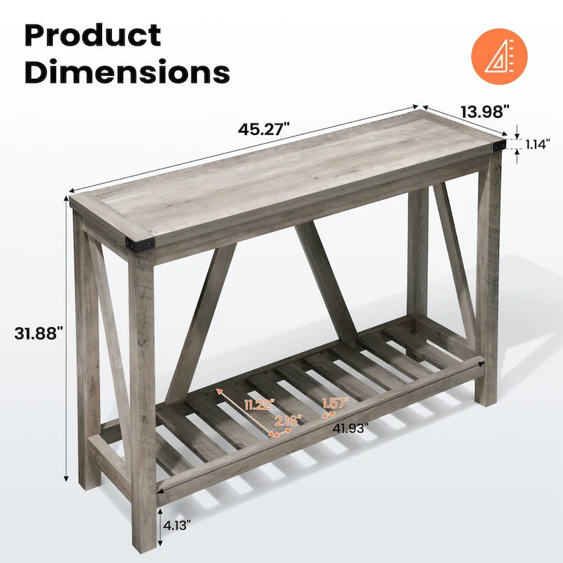 Mesa consola de estilo A con estante de listones, gris/negro/marrón, 2 niveles, montaje para 1 persona