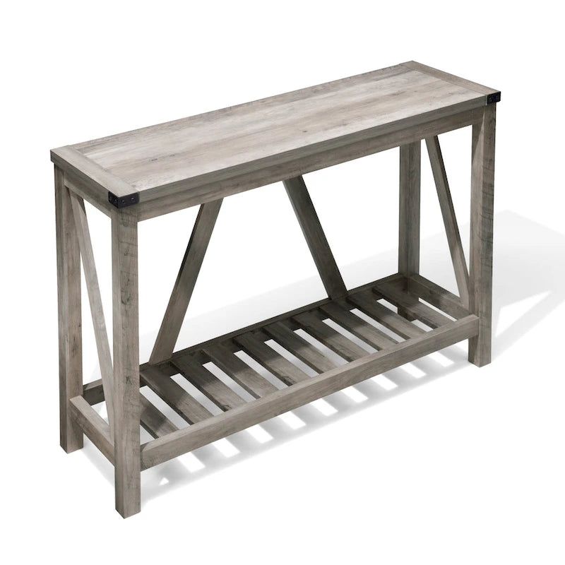 Mesa consola de estilo A con estante de listones, gris/negro/marrón, 2 niveles, montaje para 1 persona