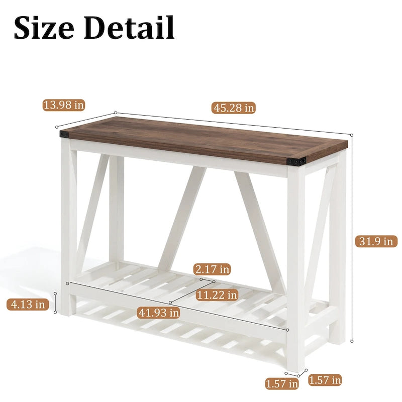 Mesa consola de estilo A con estante de listones, gris/negro/marrón, 2 niveles, montaje para 1 persona