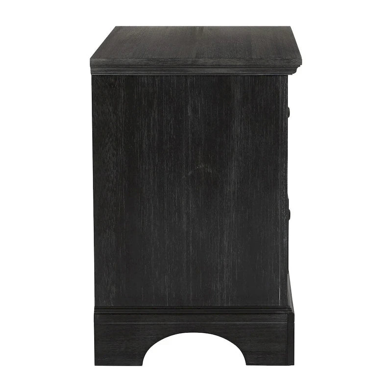 Juego de dormitorio rústico negro King de 5 piezas (cama, 2 mesitas de noche, cómoda y espejo)