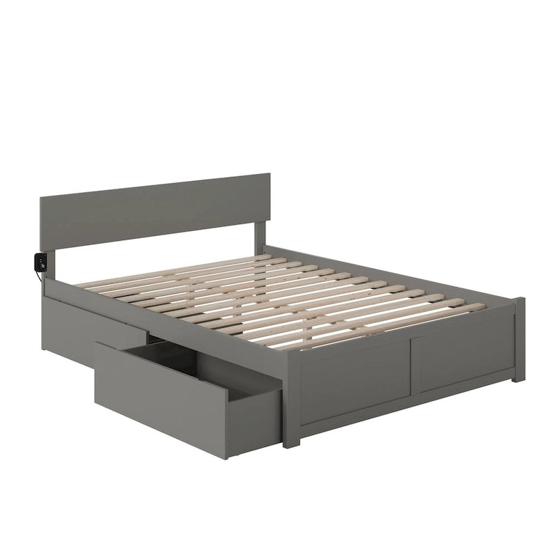 Cama Plataforma King Gris con Cajones de Almacenamiento para 2