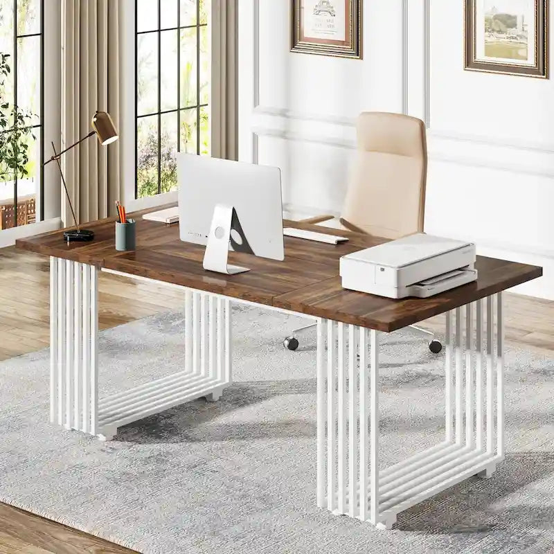 Escritorio de oficina individual, estilo moderno, negro/blanco/marrón, 180 cm